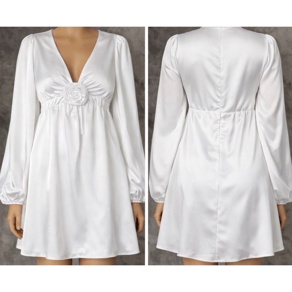 Show Me Your Mumu Rosetta Mini Dress Womens 1X White Luxe Satin Lined Floral - Picture 3 of 13